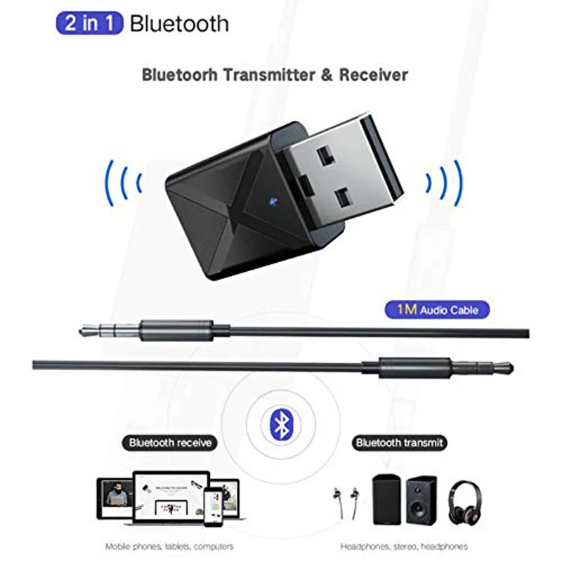 2 в 1 USB Bluetooth передатчики 5 0 беспроводной аудио музыкальный стерео адаптер донгл