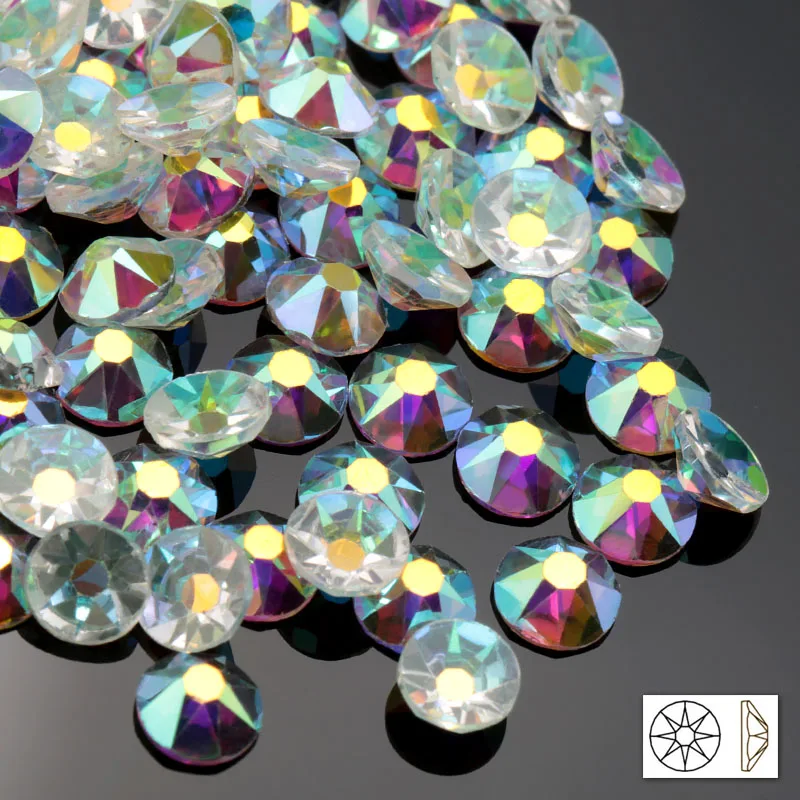 Transparent AB QIAO 8 big+ 8 small Cut Facets не горячей фиксации хрустальные стразы, стекло высшего качества Стразы, каменные кристаллы AB Клей на одежду - Цвет: Transparent AB