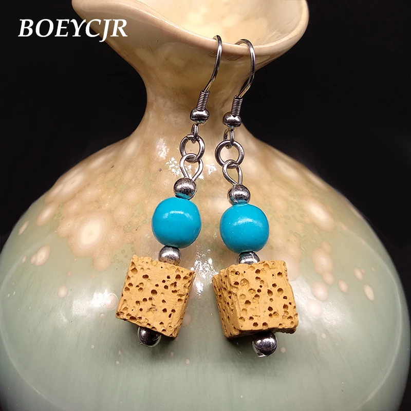 Висячие серьги BOEYCJR с голубым лавовым камнем модные ювелирные изделия ручной