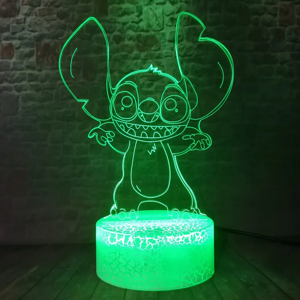 Стежка мультфильм 3D лампа спальня ночник акриловая панель USB кабель 7 цветов Изменение трещин база для детей мальчиков рождественские подарки