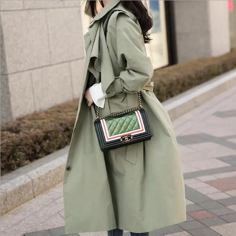 Корейский стиль весна 2019 длинный Женский Тренч повседневное пальто с поясом шаль