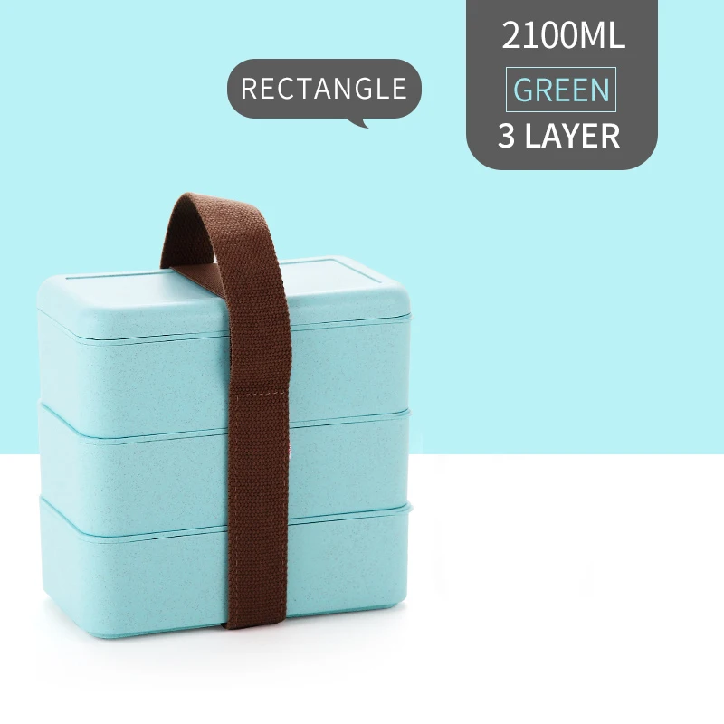 Rectangle 3 Green Японский микроволновый Ланч-бокс для детей, пшеничная солома, портативный герметичный Бенто-бокс для школьников, контейнер для хранения еды - Цвет: Rectangle 3 Green