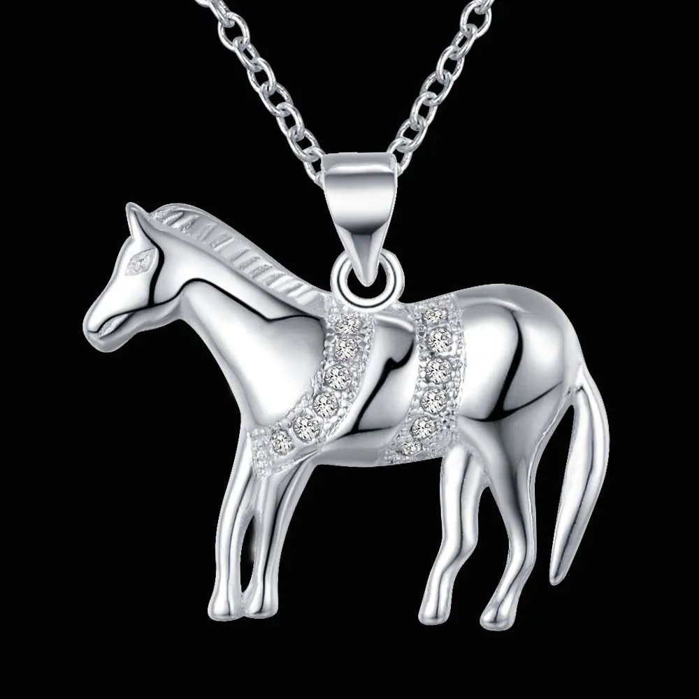Посеребренные шарм jewelrys Ожерелье, 925 модные драгоценности кулон лошадь AN762