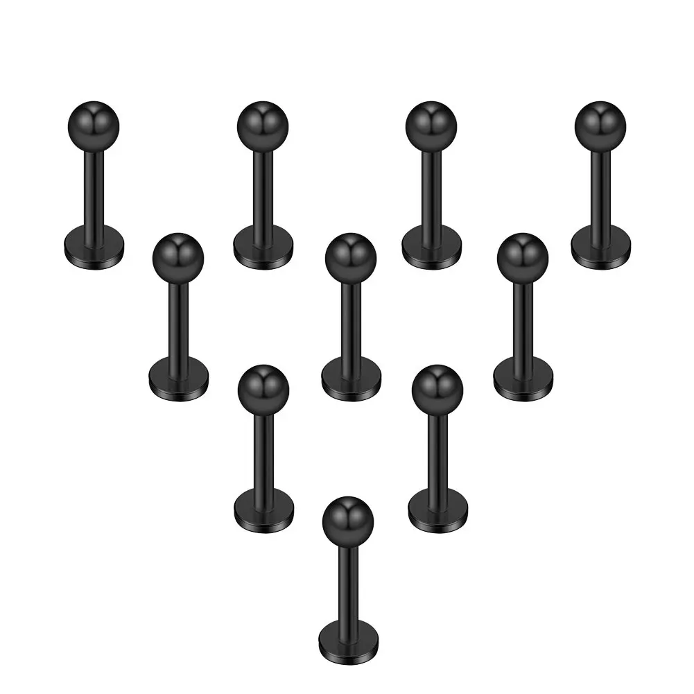 

10PCS 16G Black Titanium Anodized 316L Stainless Steel 3mm Ball Labret Monroe Lip Ring/Tragus/ Helix/Cartilage Earring Stud