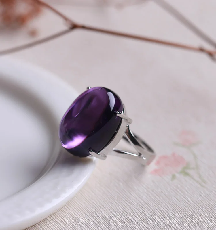 Натуральный фиолетовый камень Твердое Серебро 925 кольца для женщин простой