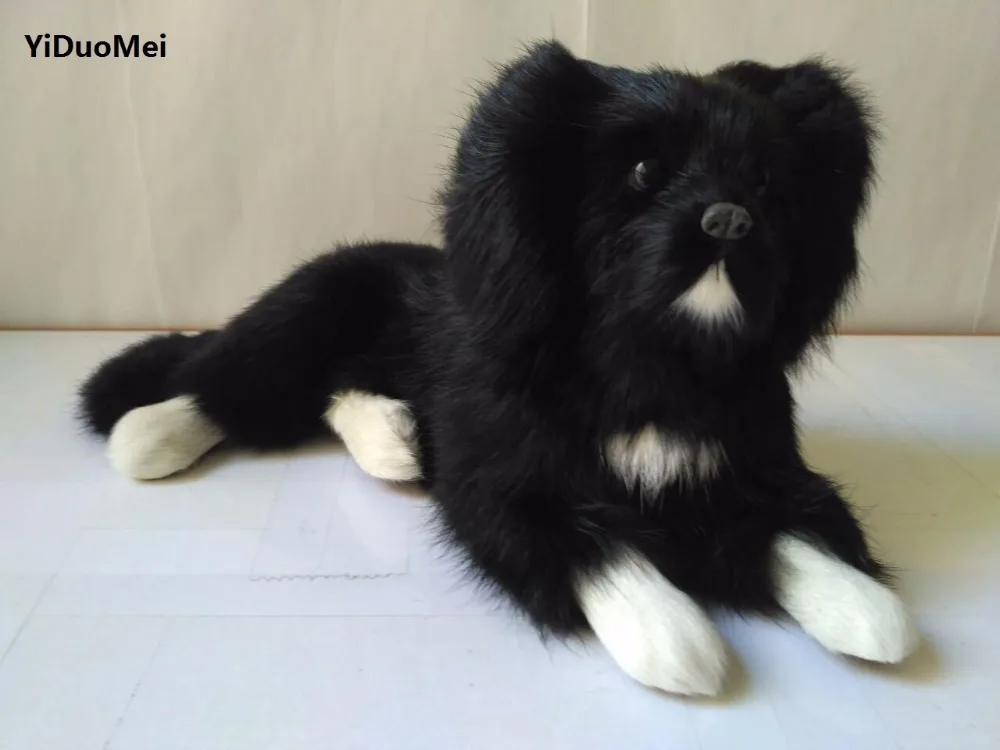 Черная имитация лежащей собаки игрушка из пластика и меха милая собака подарок