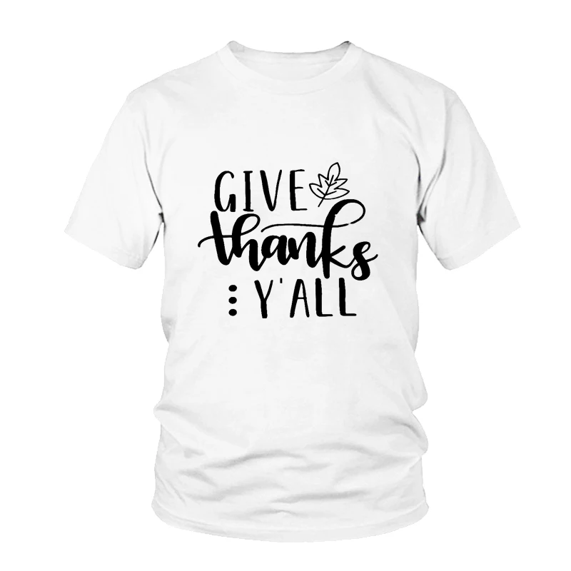 

Give Thanks Y'all Short Sleeve T-Shirt Women Fashion Slogan Graphic Tees Thanksgiving Days Gift Holiday Family Tops Goth Shirt