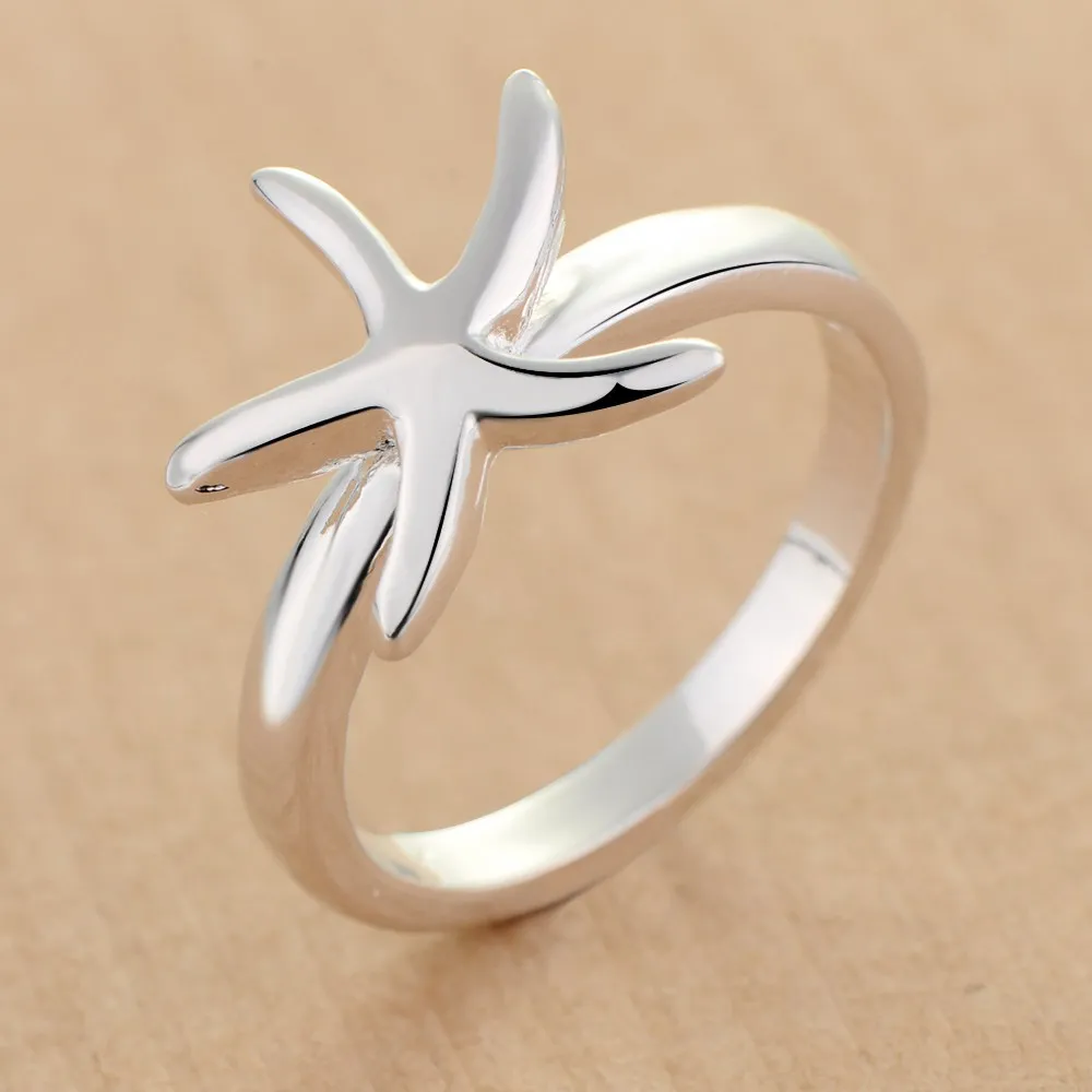 Кольцо на палец в виде милой морской звезды серебристого цвета размер 6 #7 #8 #9 #
