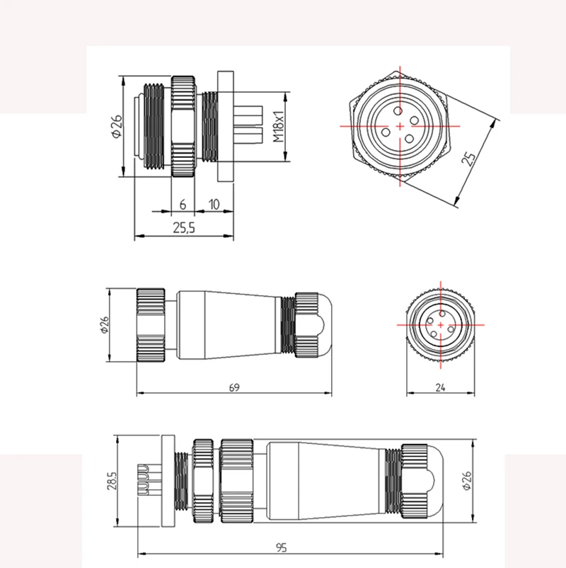 1 шт. ROV водонепроницаемый Соединительный авиационный разъем глубина 200 м