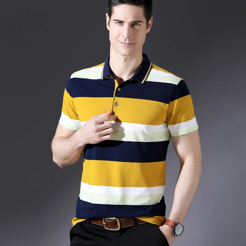 Мужская рубашка поло модный хлопок Smart casual Slim Fit короткий рукав контрастных