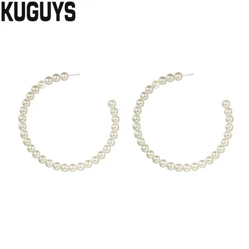 KUGUYS модные ювелирные изделия трендовые жемчужные круглые большие серьги для