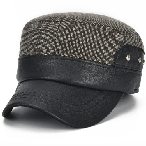 Light Brown HT1883 PU Leather Brim Men Baseball Caps Winter Hats for Men Thick Warm Snapback Baseball Hats Male Adjustable Dad Caps for Men - Цвет: Light Brown