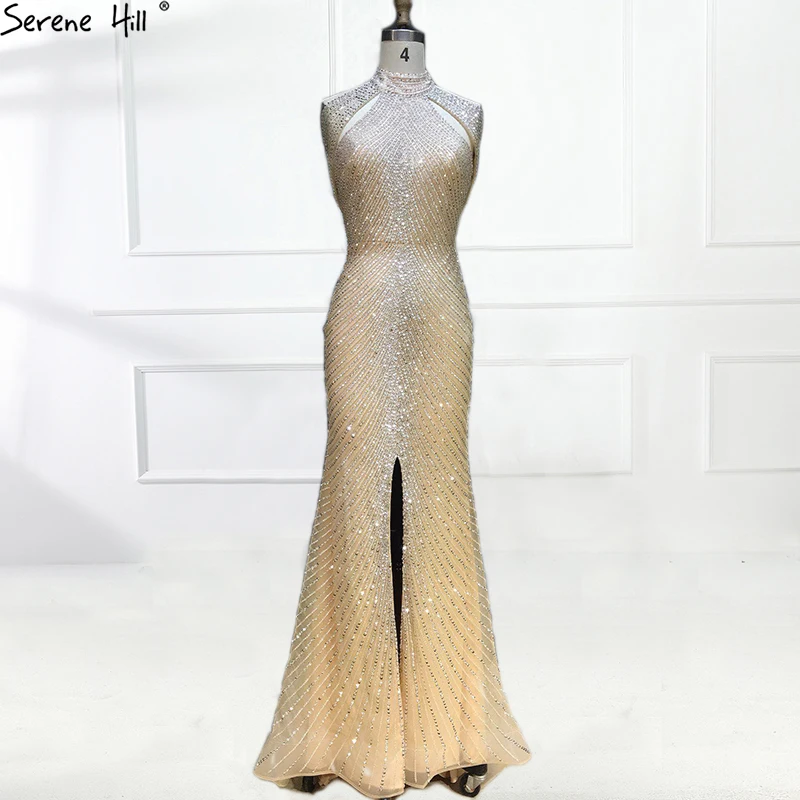 Sexy Long Arabic Turkish Champagne Beaded Sequin Mermaid Formal Evening Party Prom Gown Dress New Abiye Gowns 2020 BLA6557 | Свадьбы и