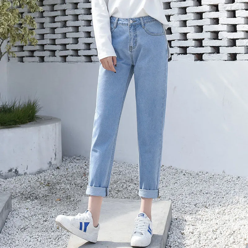 light blue Jeans Джинсы бойфренда размера плюс с высокой талией, женские модные синие, черные, белые джинсы, женские джинсовые шаровары, повседневные брюки, джинсы для женщин - Color: light blue Jeans