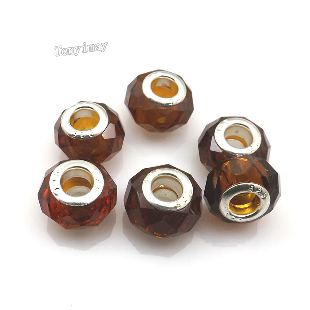 100 шт./лот Шарм с большим отверстием бусины коричневые граненые хрустальные