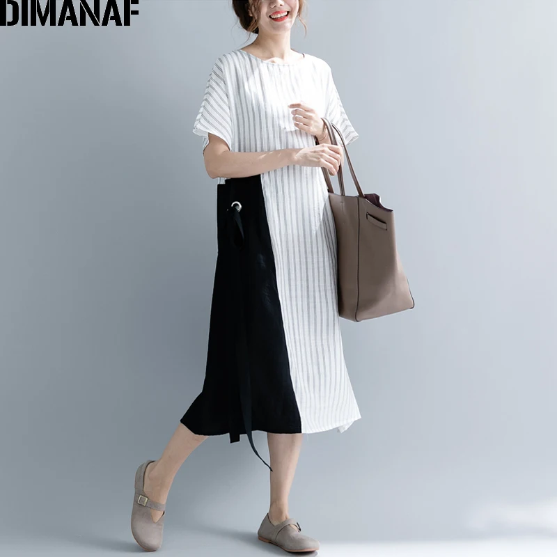 Dimanaf Женский летнее платье больших размеров хлопковое женское Vestido свободная