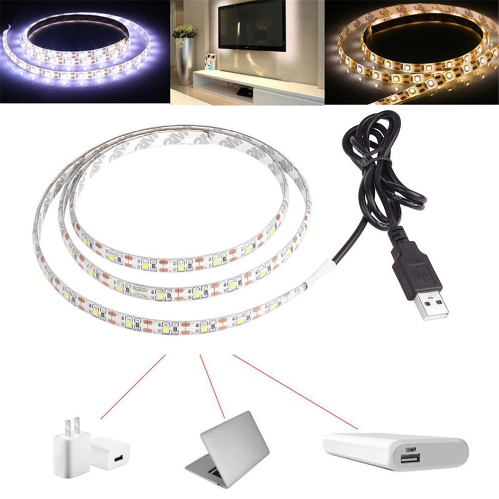 DC 5 В USB светодиодный SMD 3528 RGB Гибкий Светильник лампы светодиодный светильник ТВ фон светильник ing клейкая лента 50 см 1 м 2 м 3 м 4 м 5 м
