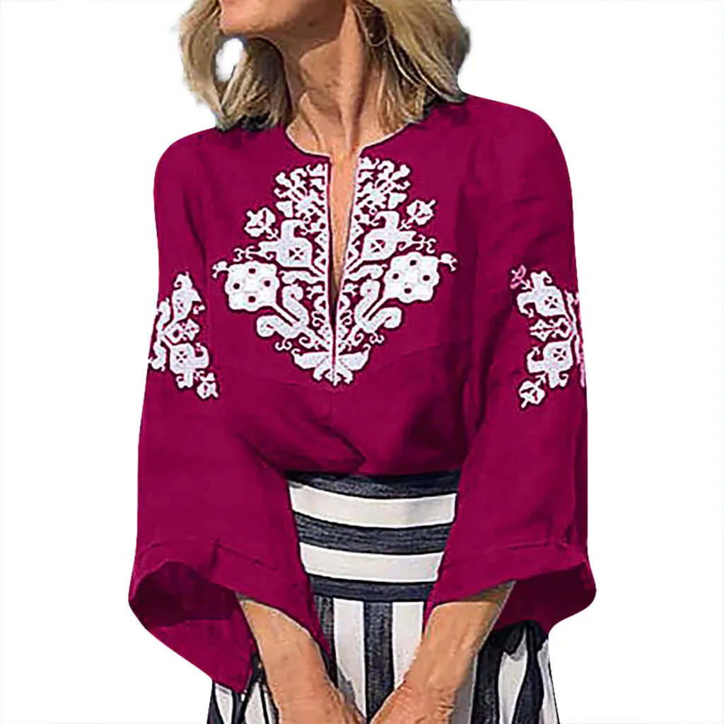 Женская блузка плюс размер богемный в этническом стиле рубашка элегантная