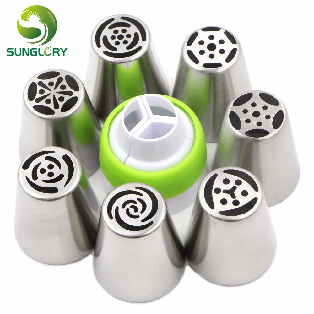

7PCS Stainless Steel Russian Pastry Nozzles Cupcake Icing Piping Tips With Tri-Color Coupler Boquillas Para Reposteria Baking