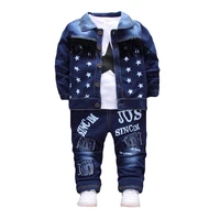 new baby boys clothing set girls cute suits denim jeans coat t shirt pants 3pcs star outfit toddler kids casual cool outerwear