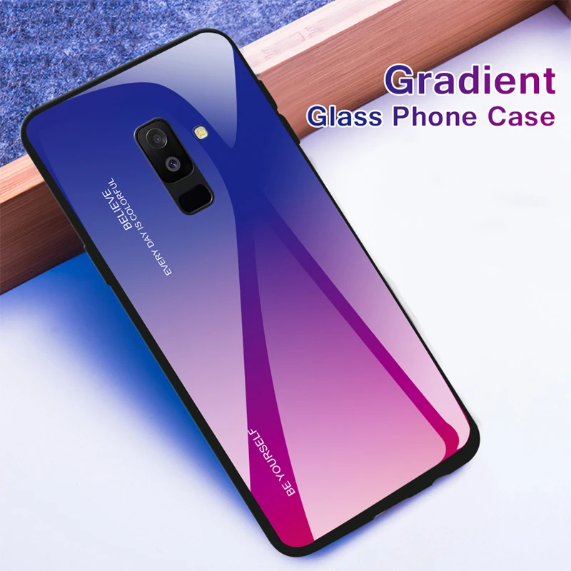 Градиент закаленное Стекло чехол для телефона для samsung Galaxy M20 A70 A50 A30 A20E A10 A6 A8 J4 J6 S8 S9 S10 плюс A7 A9 чехол Coque