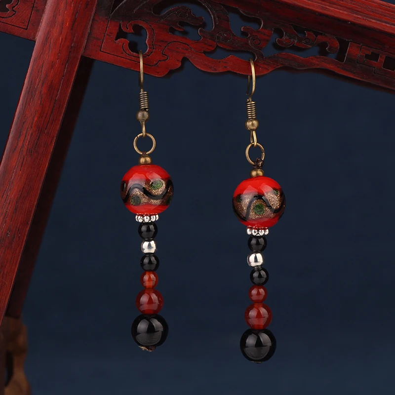 NEW MYWINY OWN DESIGN colorful glass glazed vintage ethnic earrings women red and black green nature beaded | Украшения и