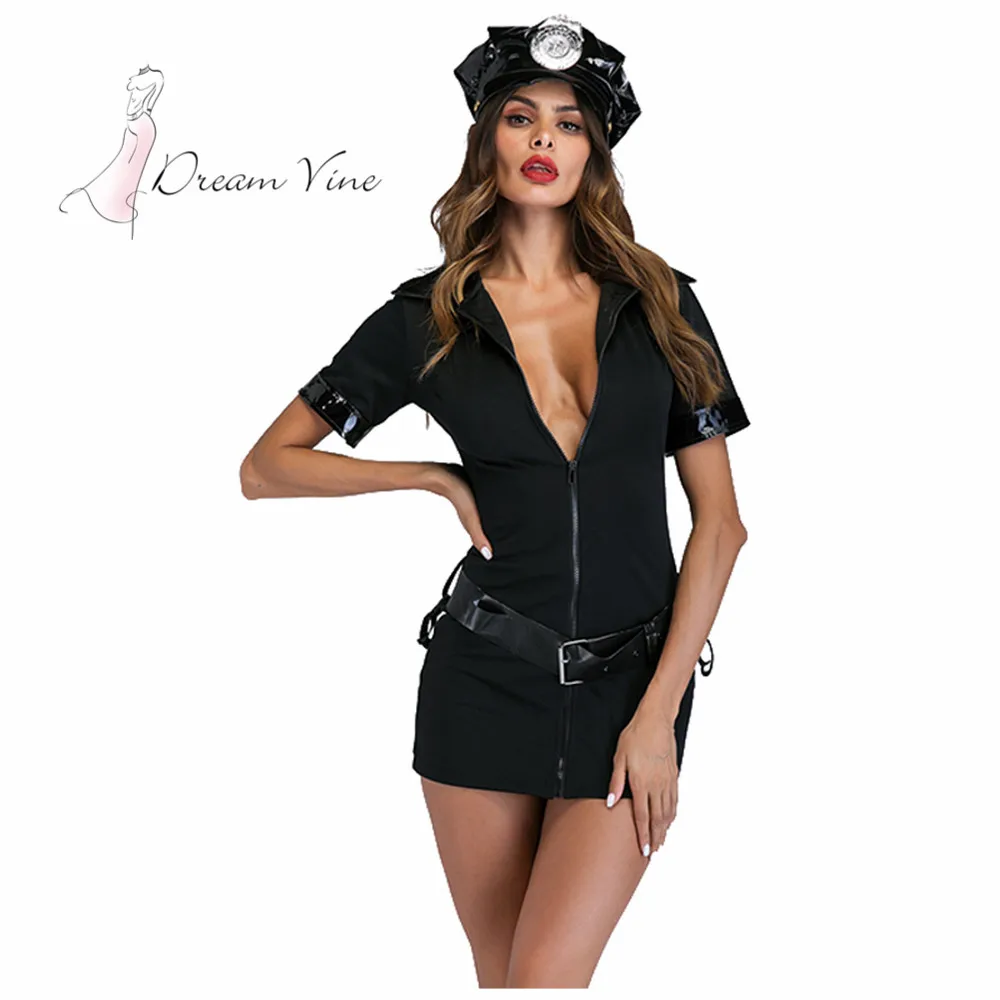 Adult Sexy Cop Costume Traffic Police Uniform Halloween Policewomen Cosplay Fancy Dress Zipper Mini Dresses | Тематическая одежда
