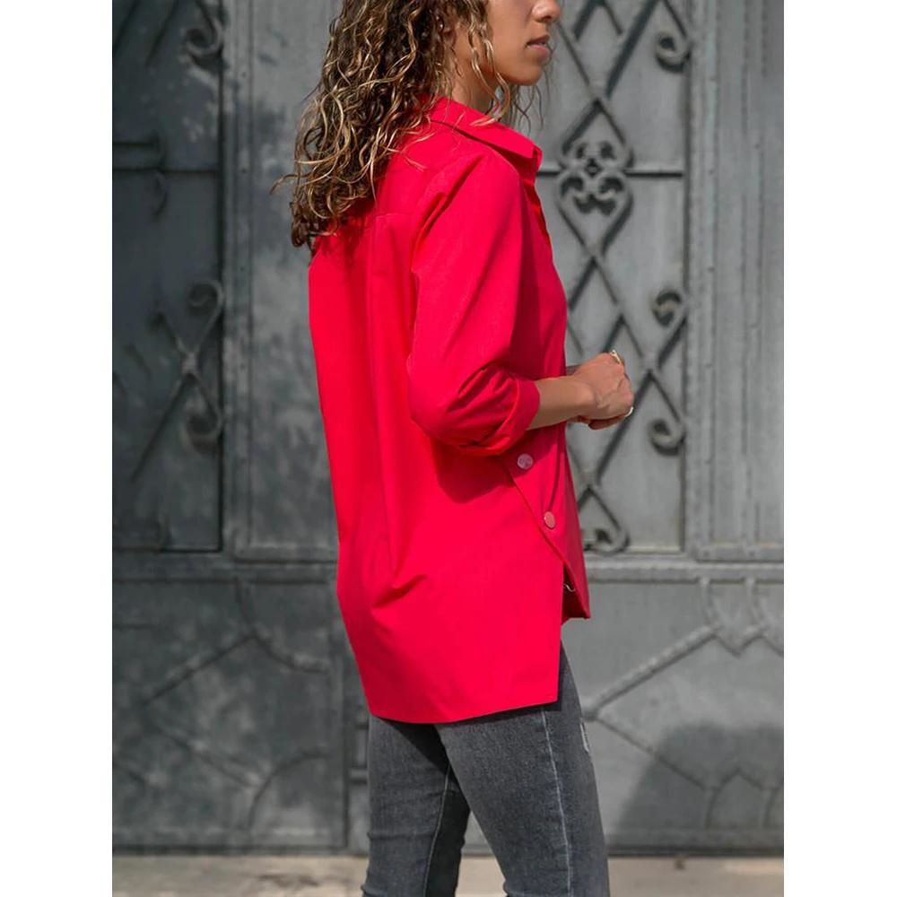 Женская шифоновая рубашка размера 5XL с разрезом на Подоле и пуговицами