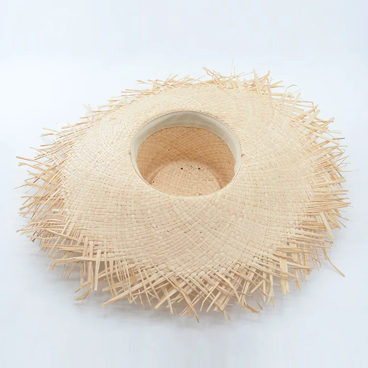 Muchique Панама летняя шляпа от солнца для женщин необработанный край Raffia Соломенная