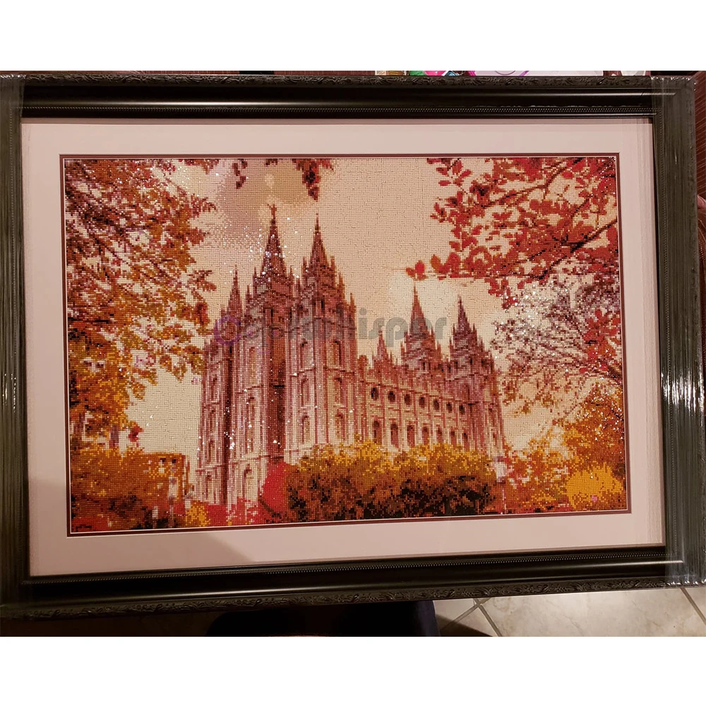 Алмазная картина полностью квадратная дрель &quotСнежное здание замок церковь&quot