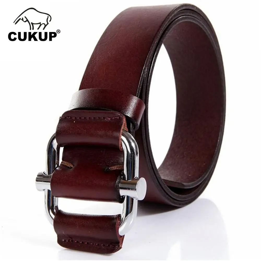 Мужской ремень из воловьей кожи с гладкой металлической пряжкой без