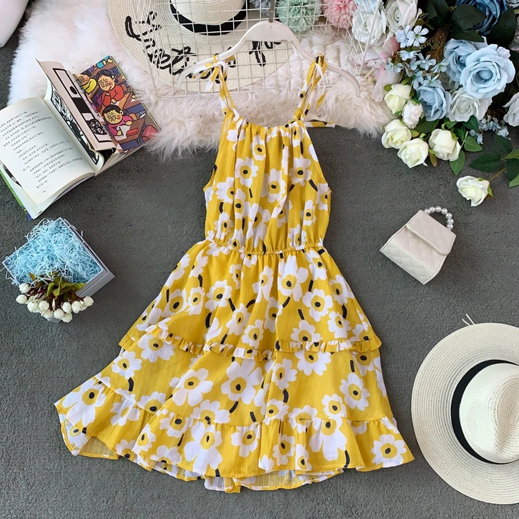 Женское платье на бретельках ALPHALMODA Пляжное с цветочным принтом лето 2019 | Женская