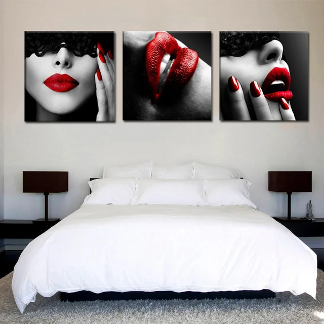

3 Pieces Sexy Lips Prints Painting Morden Canvas Art Home Decoration Picture Wall Pictures For Living Room Black Red