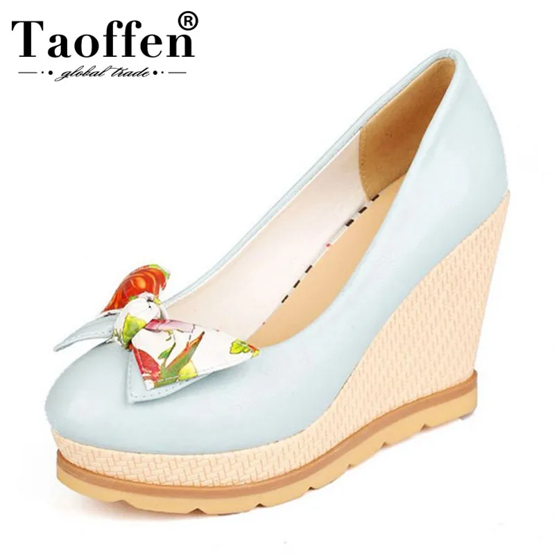 Женские туфли на танкетке TAOFFEN офисные с бантом и принтом размер 33 41|wedge pumps|pumps