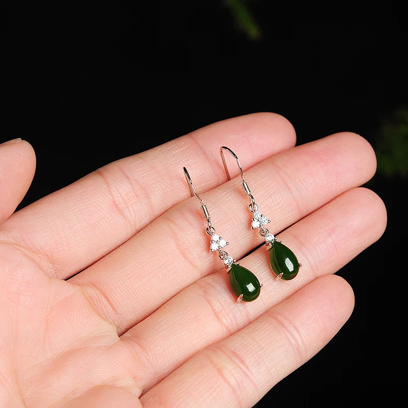 Женские серьги из нефрита Hetian серебряный ушной крючок 925 пробы инкрустированные