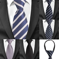 8cm width pre tied neck tie mens classic zipper ties for men jacquard bridegroom party necktie cravate black grey suit neckties