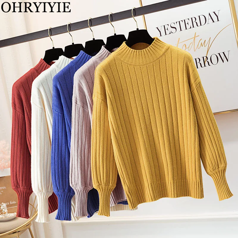 OHRYIYIE Casual Loose Autumn Winter Knit Sweater for Women Long Sleeve Half Turtleneck Knitted Sweaters and Pullovers Jumper | Женская