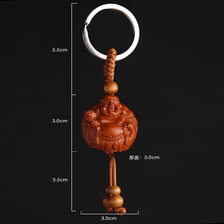 Винтаж натуральные персиковые дерево Улыбающийся Будда Подвески Брелок для Для
