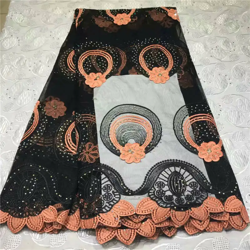 Золотая блестящая кружевная ткань расшитая бисером французские кружевные ткани