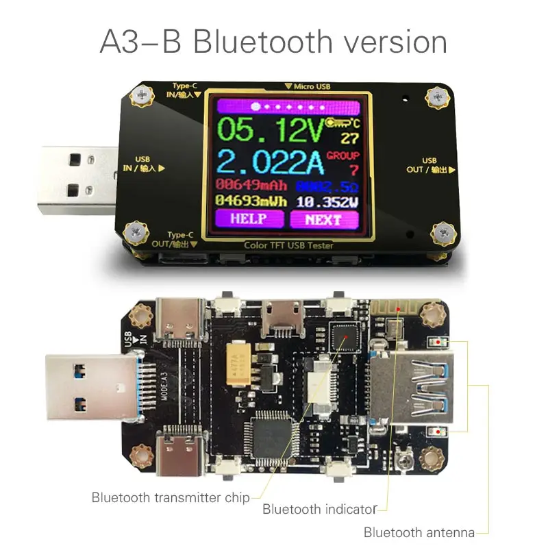 A3/A3-B USB Тестер DC Цифровой вольтметр amperimetro измеритель напряжения тока Вольт Ампер Амперметр детектор power bank индикатор зарядного устройства - Цвет: Bluetooth version