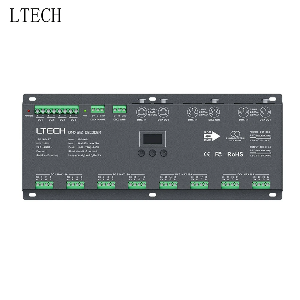 LTECH 24CH контроллер dmx LT-924-O светодиодный 24 канала декодера DC12-24V Вход 3A * Выход