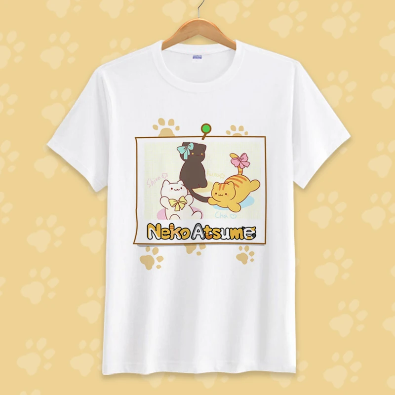 Новый милый Неко Atsume Косплей Футболка аниме футболка мужская женская летняя с