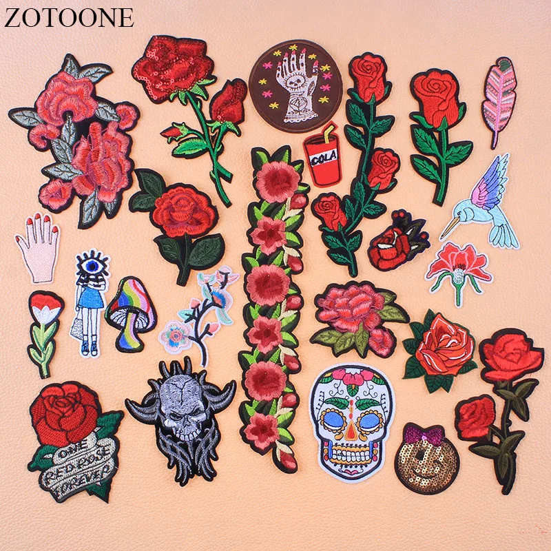 ZOTOONE роза Вышитые железные на черепе птицы патчи для одежды DIY полосы Лоскутная