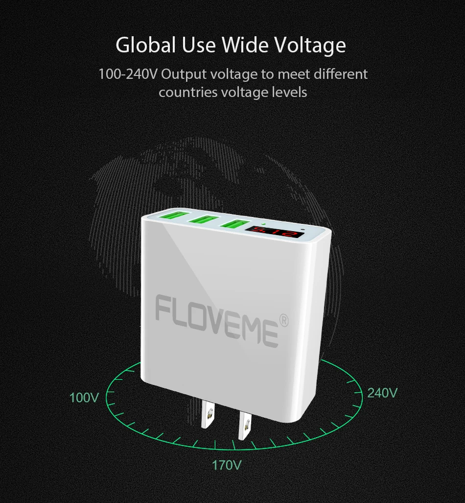 FLOVEME 5V3A светодио дный Дисплей 3 Порты USB Зарядное устройство для iPhone X Xs Макс Универсальный быстрой зарядки мобильного телефона Зарядное устройство для xiaomi huawei usb charger зарядка для телефона