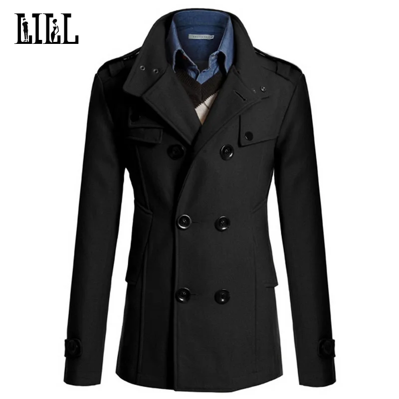 

4XL мужское повседневное двубортное шерстяное пальто, Мужское полупальто в стиле милитари, мужской кашемировый Тренч, мужская зимняя куртка,...