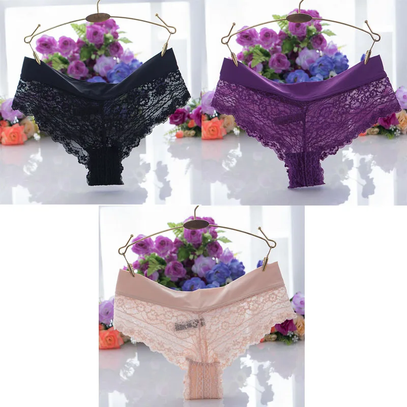 black purple skin TEXIWAS, 3 шт./лот, сексуальные женские кружевные трусики-стринги, хлопковые Crtoch трусы, нижнее белье, женские прозрачные дышащие стринги, нижнее белье - Цвет: black purple skin
