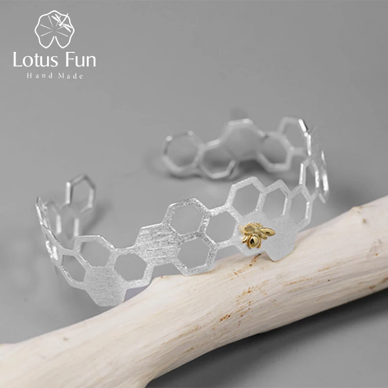 Lotus Fun Real 925 Sterling Silver Natural Handmade Fine Jewelry Creative Honeycomb Home Guard Bangle for Women Bijoux | Украшения и