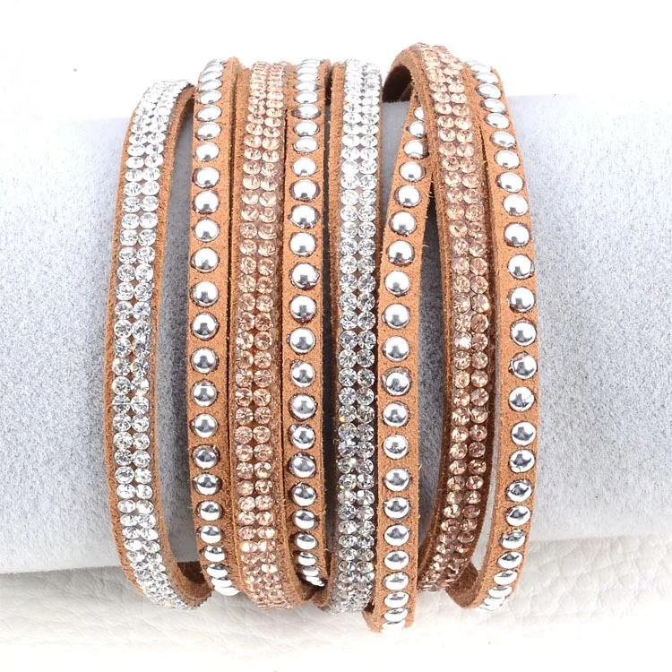 Miasol двойной обёрточная бумага кожа проложить Кристалл Bling Многослойные браслеты обёрточная бумага ped стразы браслеты Bling браслет для женщин подарок