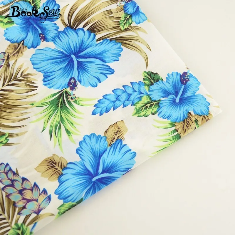 Booksew 100% хлопок поплин Ткань синий цветок конструкции высокой плотности Жир