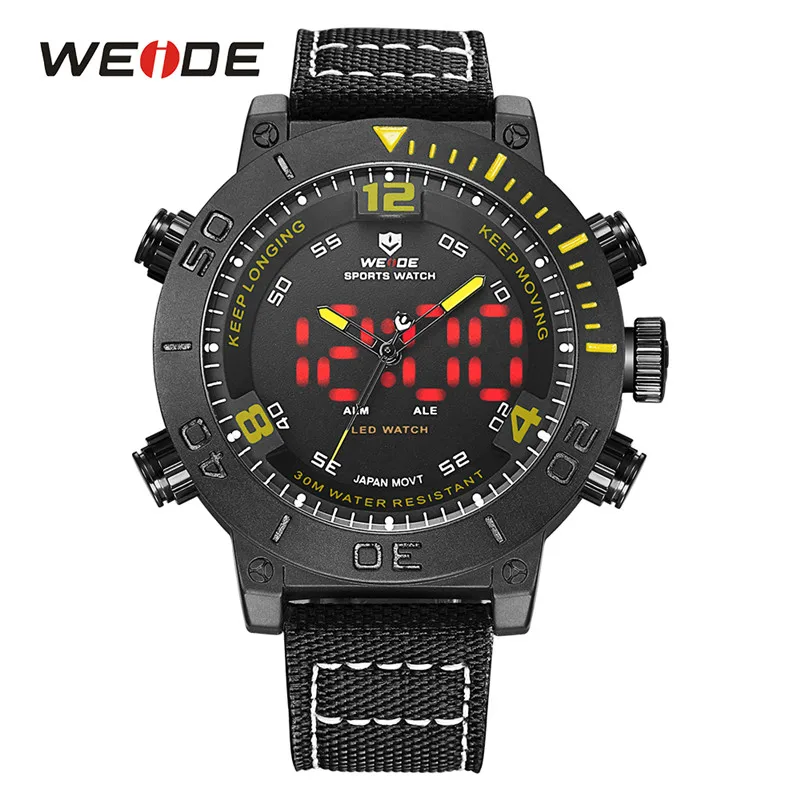 WEIDE Топы Роскошные Цифровые Армейские Электронные Часы Мужчин Задняя Подсветка Двойной Дисплей Камуфляж Будильник Нейлоновый Ремешок Светодиодный Дисплей Спортивные Наручные Мужские Водонепроницаемые Часы - Цвет: Black  Green